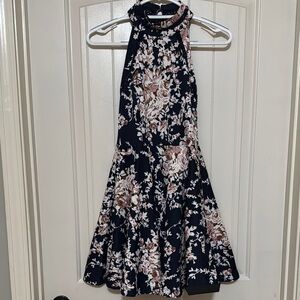 B Darlin Black and Pink Fit and Flare Halter Cocktail Dress
